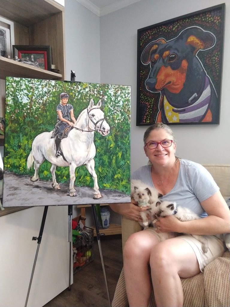 Patricia with "Girl on Horse" Painting